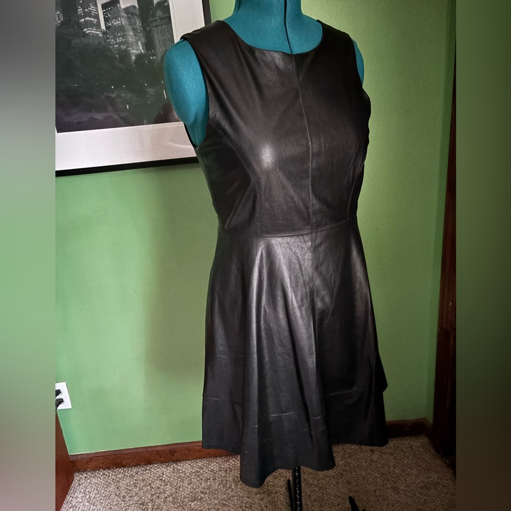 Matty M Black Sleeveless Faux Leather Fit & Flare Mini Dress